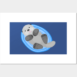 Cute sea otter cartoon illustration Posters and Art